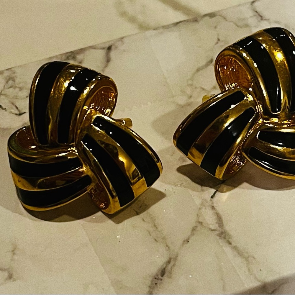 Gold and Black Knot Clip-On Earrings - Elegant Women’s Jewelry